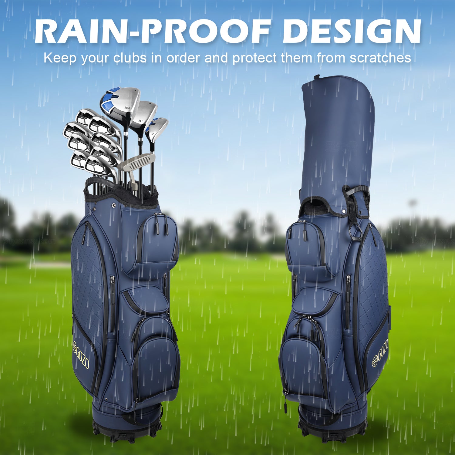 Gozo navy golf cart bag, detail view