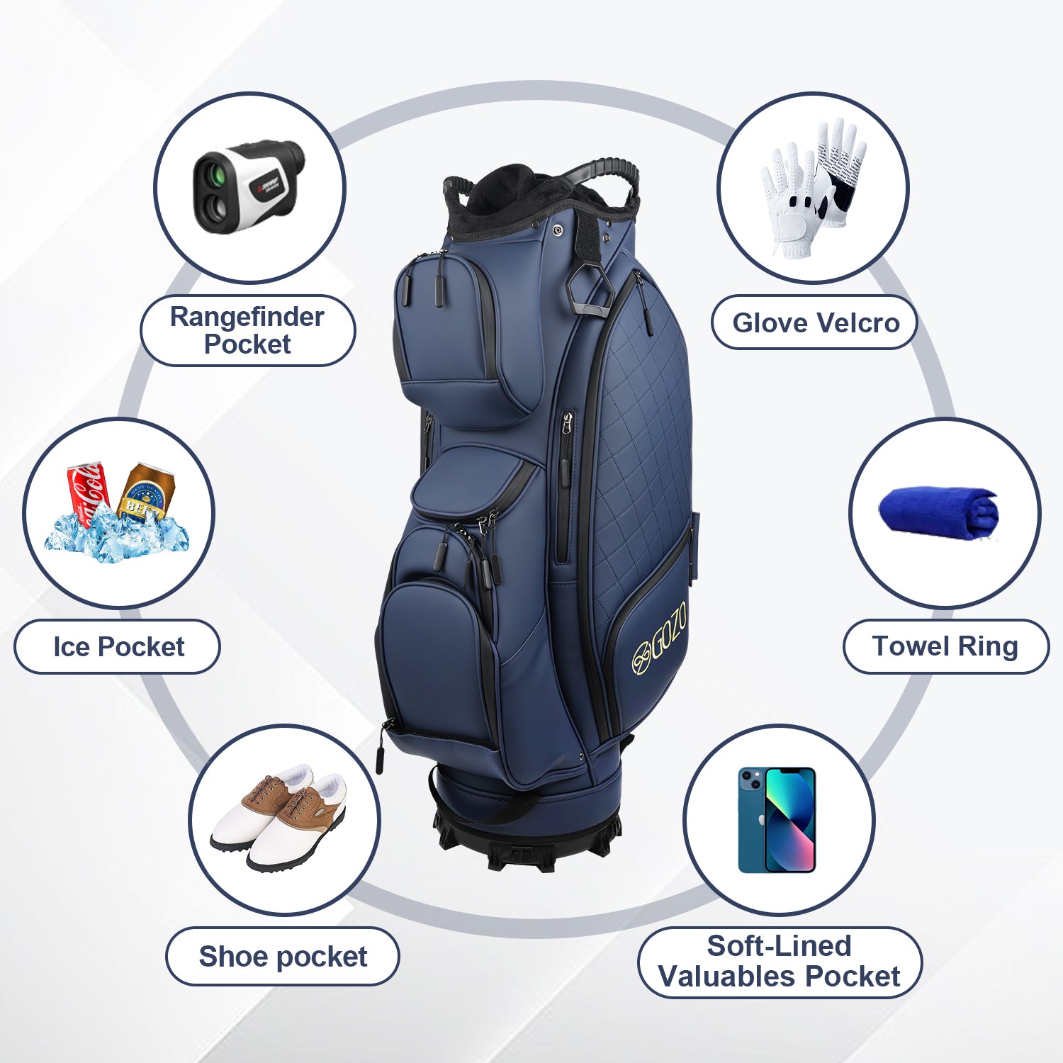 Gozo navy golf cart bag, additional view