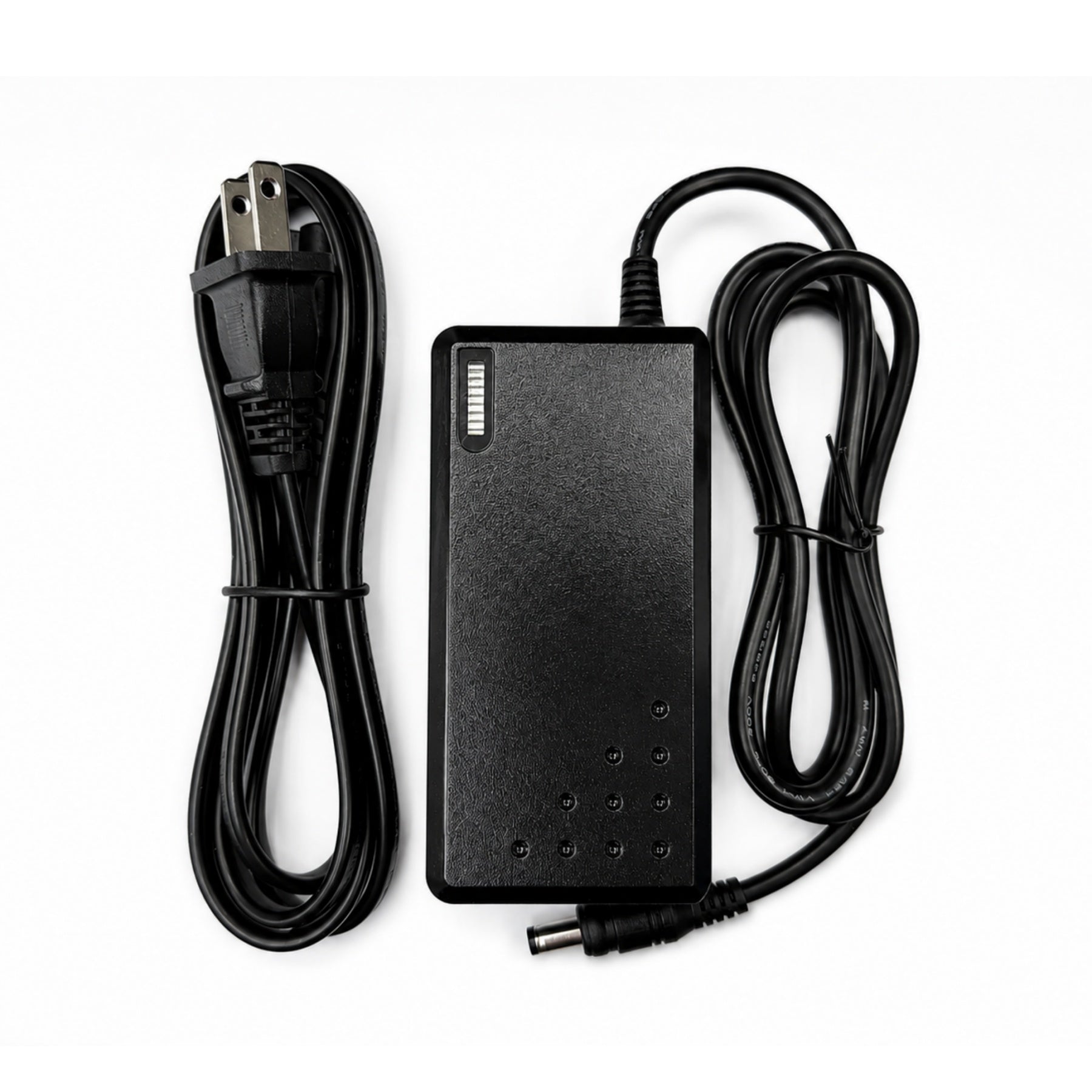 Gozo caddy battery charger with attached charging cable and separate power cord on a white background.